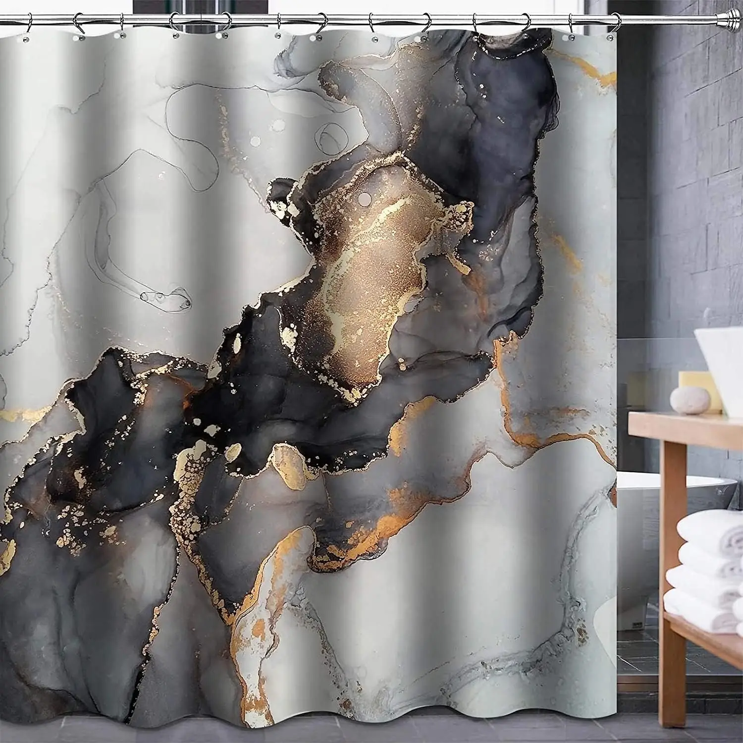 Thicken Designer Polyester Print Marble Shower Curtain Bath Mats Set Waterproof  Shower Curtain Sets and Toilet Rug Set