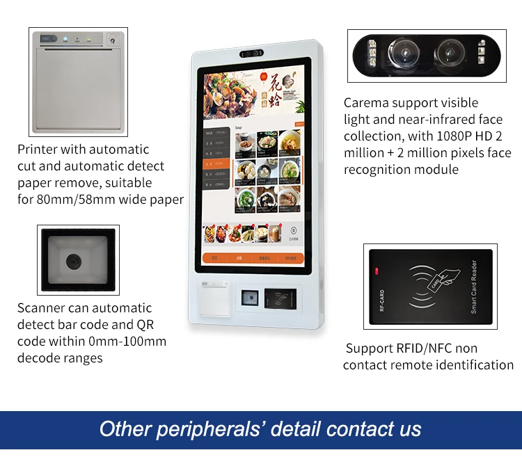 Crtly 32inch qr code scanner kiosk capacitive wall mounted touch screen payment kiosk indoor food self service ordering kiosks