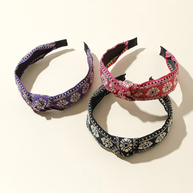  Bezel Headbands Girls Hair Accessories For Women Flower Printing Ethnic Hoop Vintage Embroidery