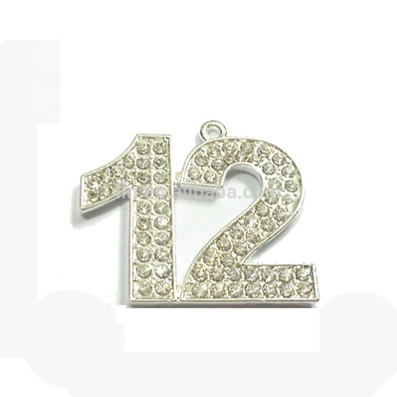 Rhinestone number 12 pendants /Lucky number pendants with rhinestones /Diamond number pendants