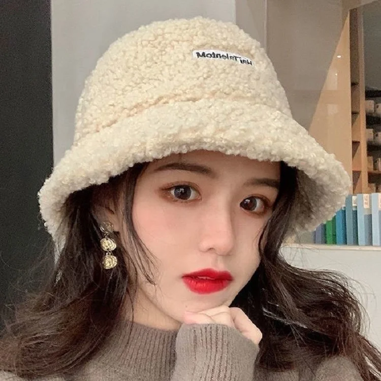 2022 New Custom Logo Designer Wool Luxury Warm Fuzzy Fleece Ladys Winter Bucket Hats for Women