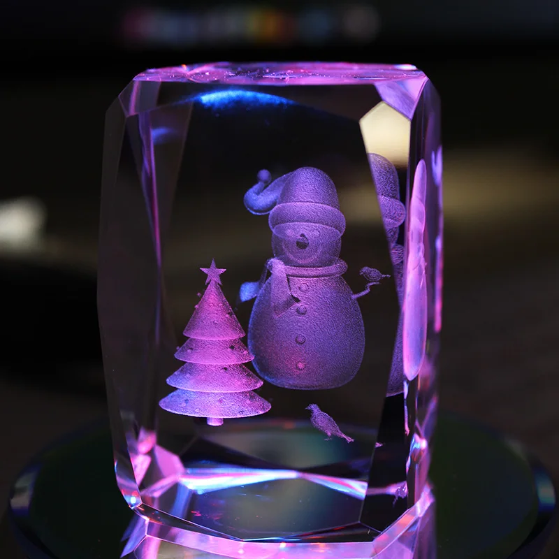 2025 custom 3d laser crystal engraved photo Years laser engraved photo in horizontal 2d lasered crystal for christmas gift