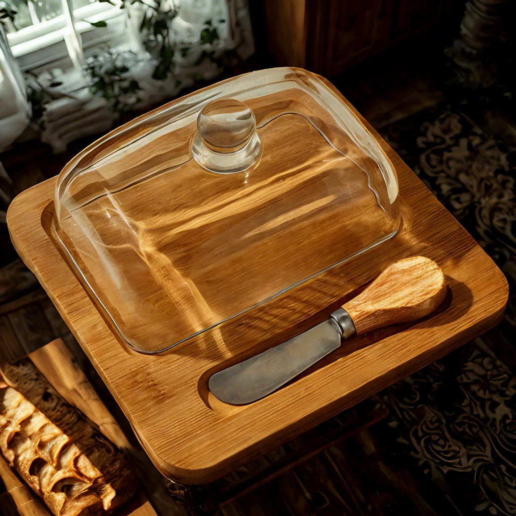 2024 New glass lid cheese butter cheese cake dessert box Nordic style Butter dish with knife