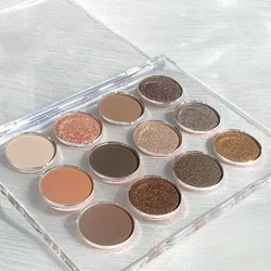 Fall winter fashion smoky vegan transparent eyeshadow palette high pigment women silky soft acrylic glitter matte eye shadow
