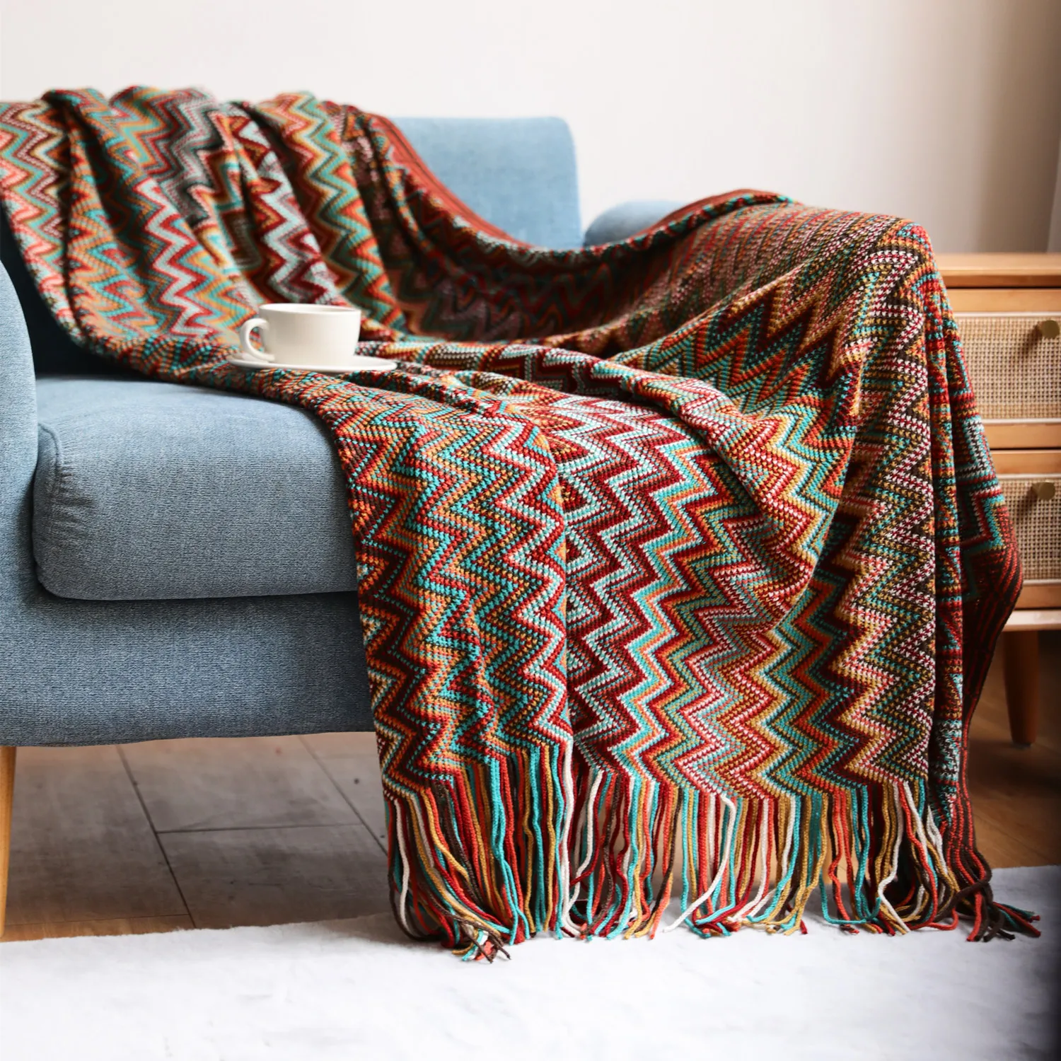 2021 Winter Knitted Yarn Bohemian Style Jacquard Blanket Weighted Blanket