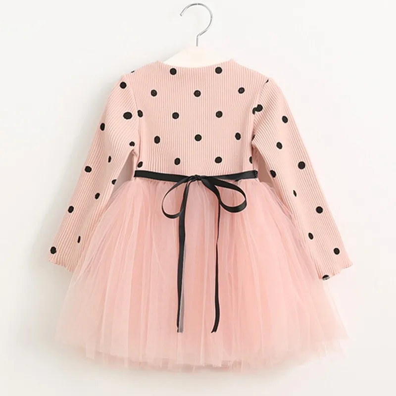 Hot Sale Spring Autumn Girl Dresses Korea Style Polka Dot Gauze Long Sleeve Princess Dress Children Clothing 2-6T 10%