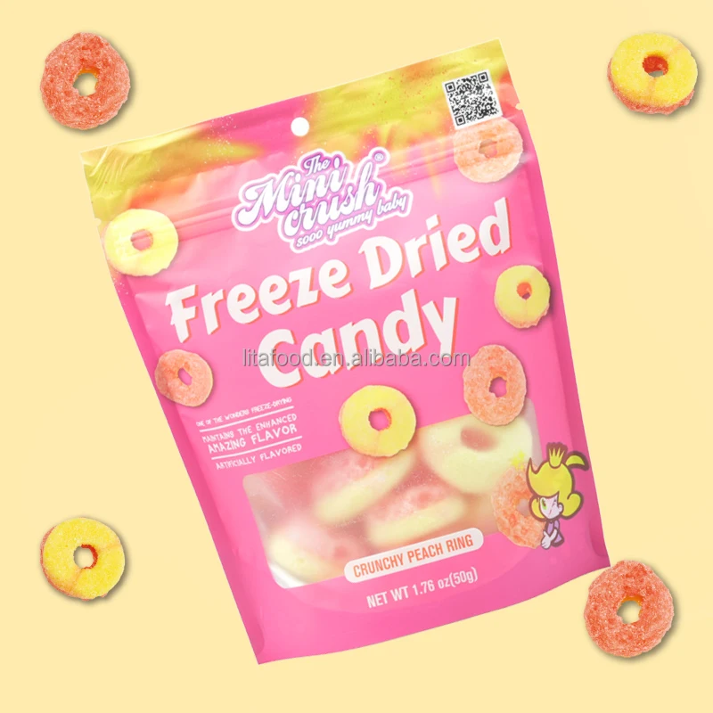 OEM Freeze Dried Candy Assorted Fruit Flavors Sweets Lyophilization Candy Crunchy Peach Ring