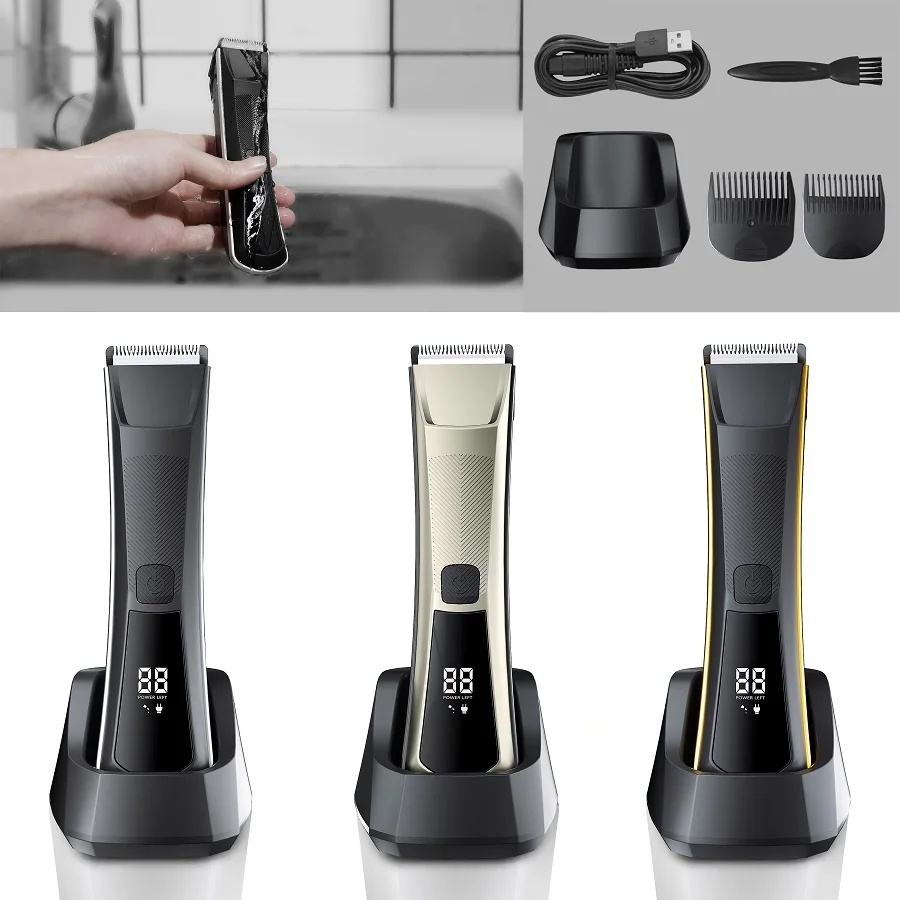 waterproof ceramic full body hair trimmer rechargeable groin groomer electric shaver manscaping hair cut shaving machine for men