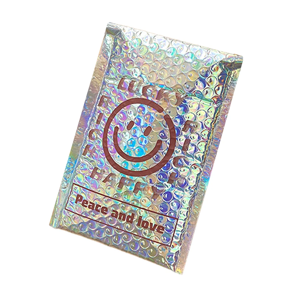 Конверт с металлическим наполнителем и логотипом на заказ сумка для доставки 4X8 6X10 переливающийся голографический конверт из полипузырчатой пленки упаковка упаковки париков