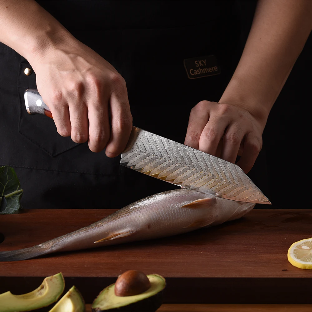 11 pcs high quality damascus steel kitchen knife set with red resin stabilized wood handle