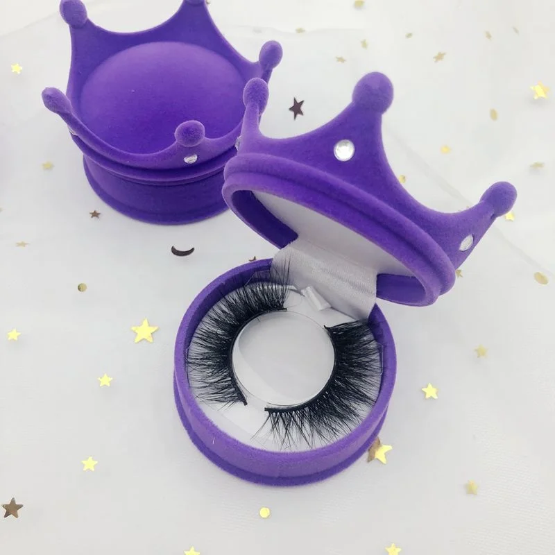 new lash cases Crown Shape Pink Purple Eyelash Packaging Case For natural style Mink Eyelashes with logo label