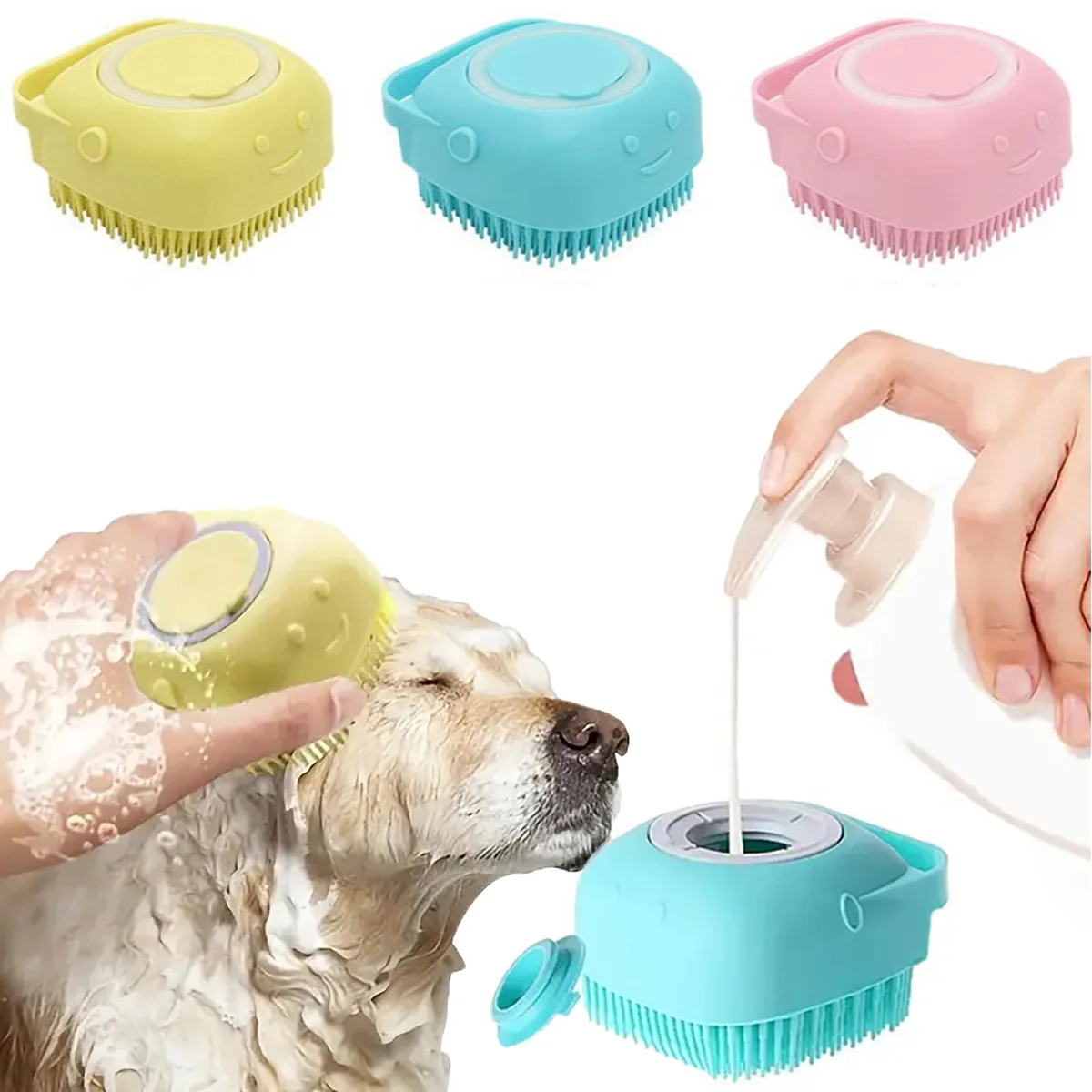 Wholesale Custom Pets Bathing Products Pet Brushes Bath Massage Brush Shampoo Dispenser Dog Grooming Tool Pet Cat Dog Bath