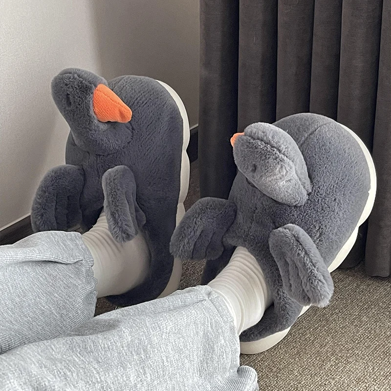 White ducks Slippers Fashion Fluffy Winter Warm Slippers Female Cartoon Animals Plush Home Indoor Slipper Shoes