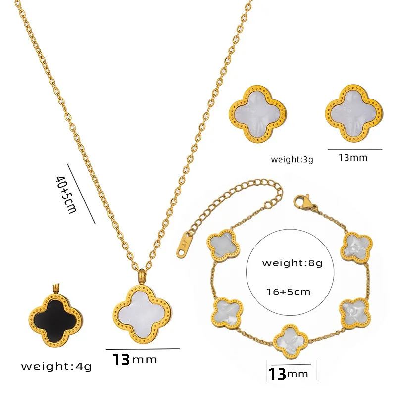 New Arrival 18k Gold Plated Stainless Steel Designer Jewelry Famous Brand Four Leaf Clover Earring Bracelet Necklace Jewelry Set