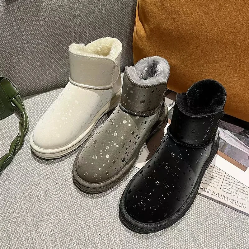 Classics Snow Sheepskin Winter Boots Sheepskin Leather Mid Calf Fur Genuine Australia Lined Warm Outdoor for Women Pink Fashion