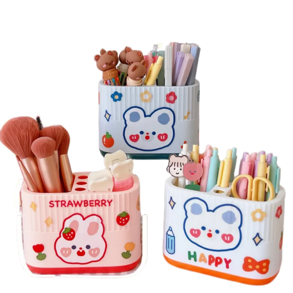 Оптовая продажа Kawaii пластиковые держатели для ручек студенческие настольные офисные хранилища Симпатичные стационарные стола
