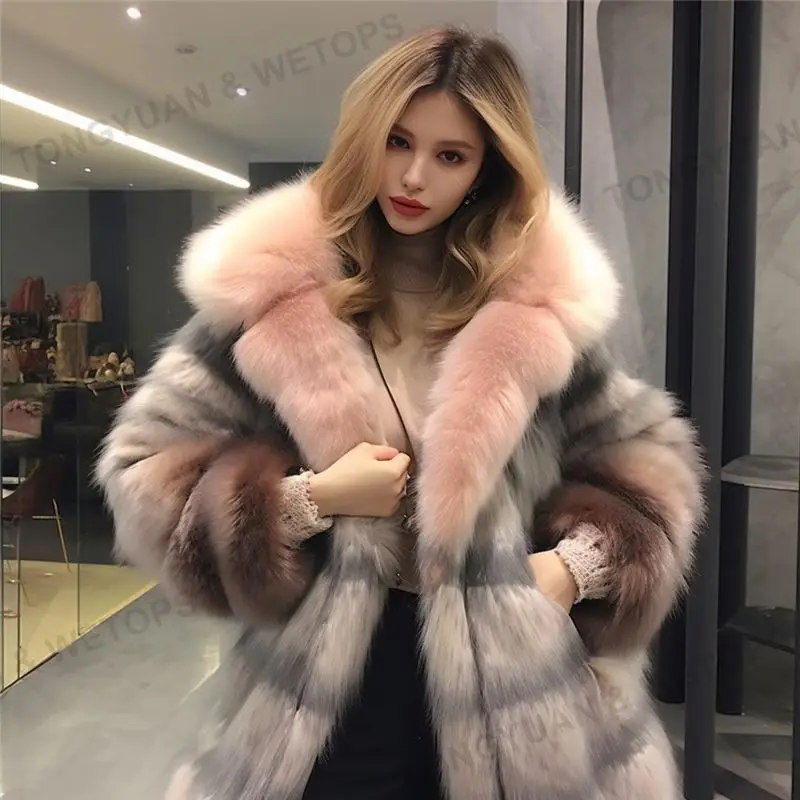 Custom Clothing Manufacturers Cross Border Faux Fur Plus Size Coats Coat Women Faux Fur Stitching Faux Fur Womens Coat