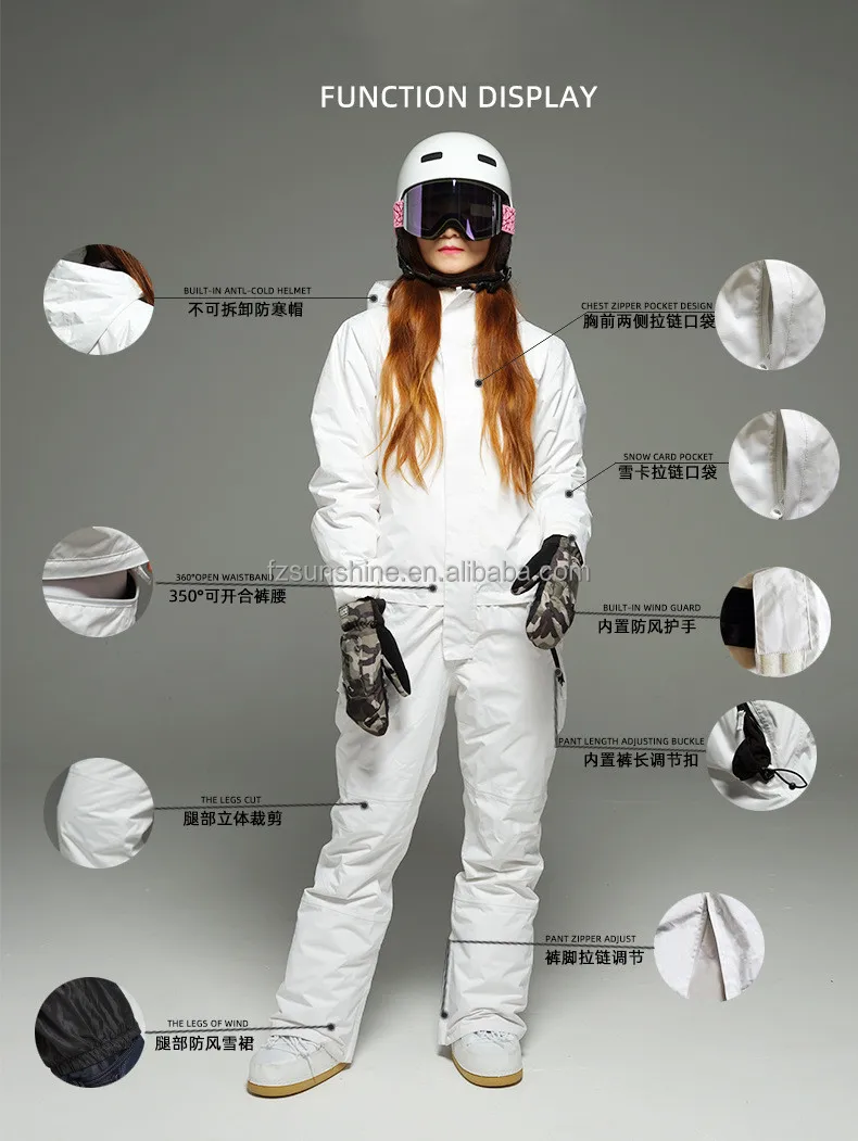 OEM wholesale fashion padded hooded waterproof windproof snowboard ski jacket ski overalls womens