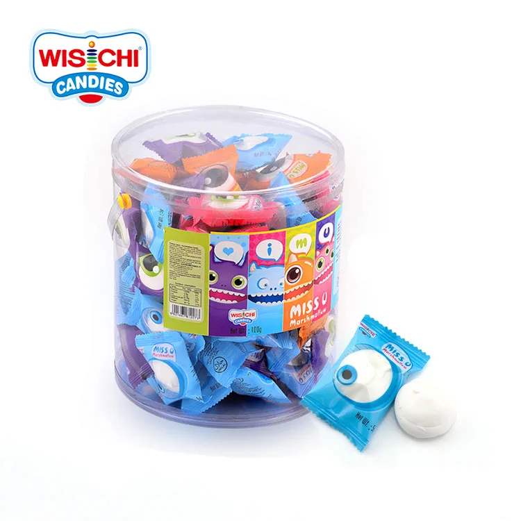 Бесплатный образец OEM 5 г индивидуальная упаковка халяльный варенье заполненный клубничным вкусом маршмеллоу конфеты ПВХ банка