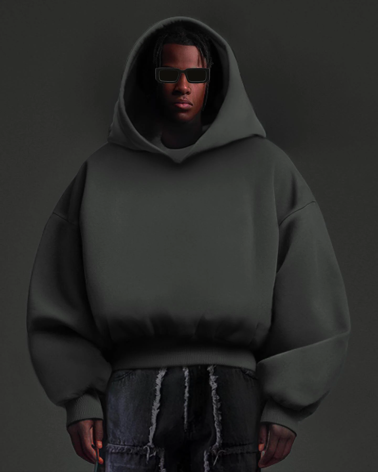 Topshow Custom Oversized Solid Color Blank Hoodies Unisex Drop Shoulder Heavyweight 700Gsm Cotton Cropped Hoodies