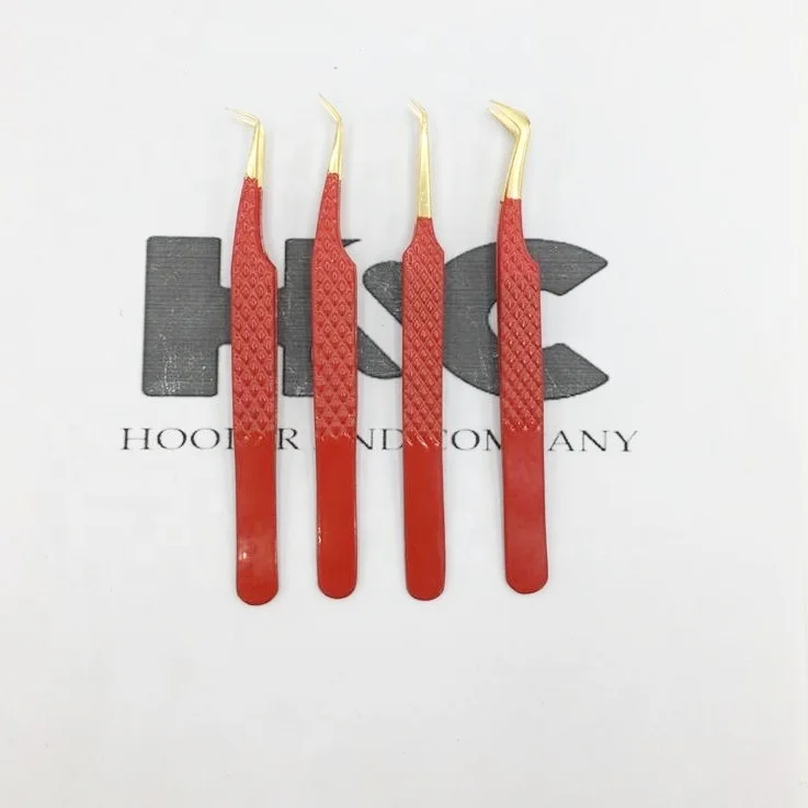 New Eyelash Tweezer Red With Gold Tip Diamond Grip Eyelash Extension Tweezers Custom Brand Name Eyelash Tweezers Sustainable
