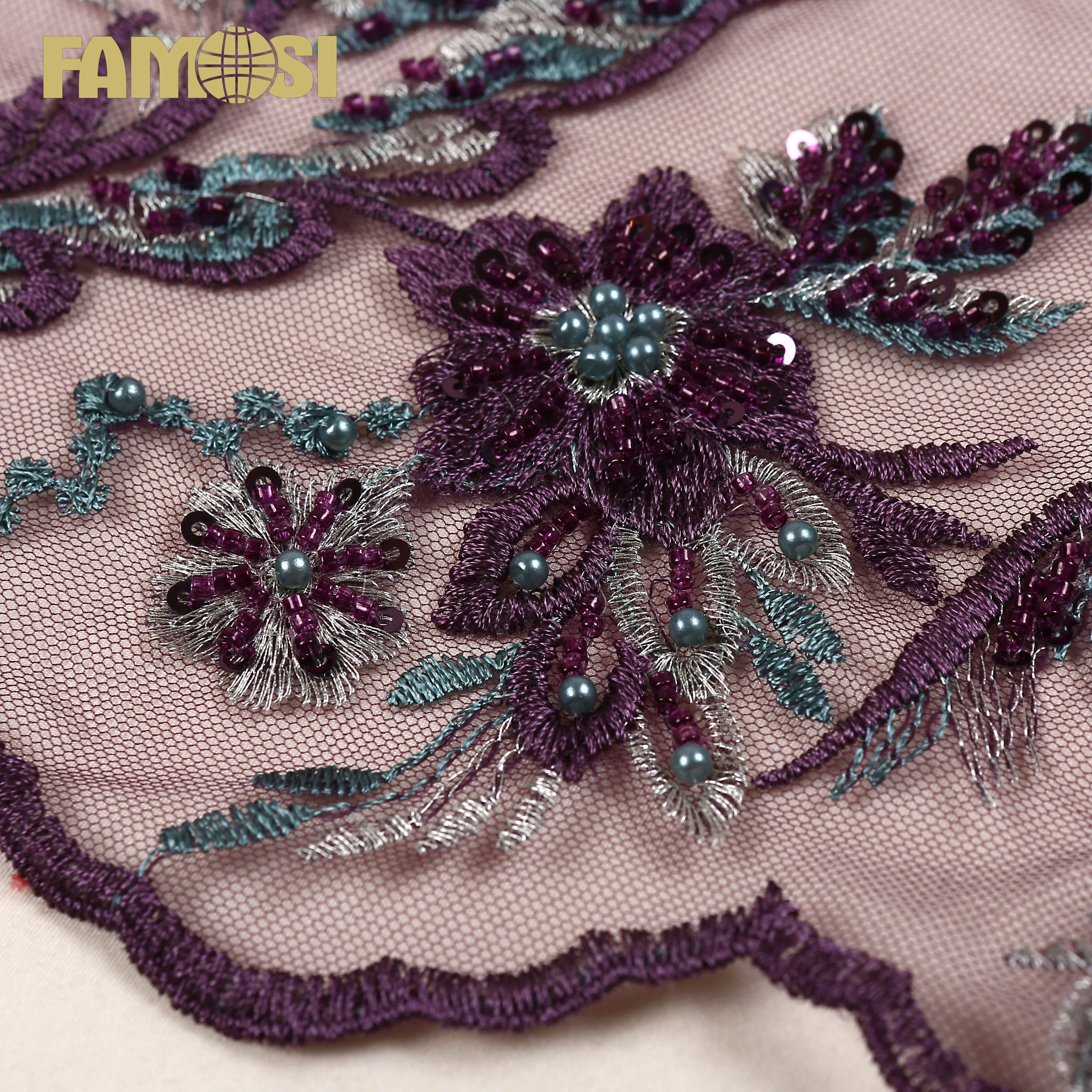 Оптовая цена, 3d Цветочная вышитая Тюлевая кружевная ткань со стразами и жемчугом для вечерних платьев