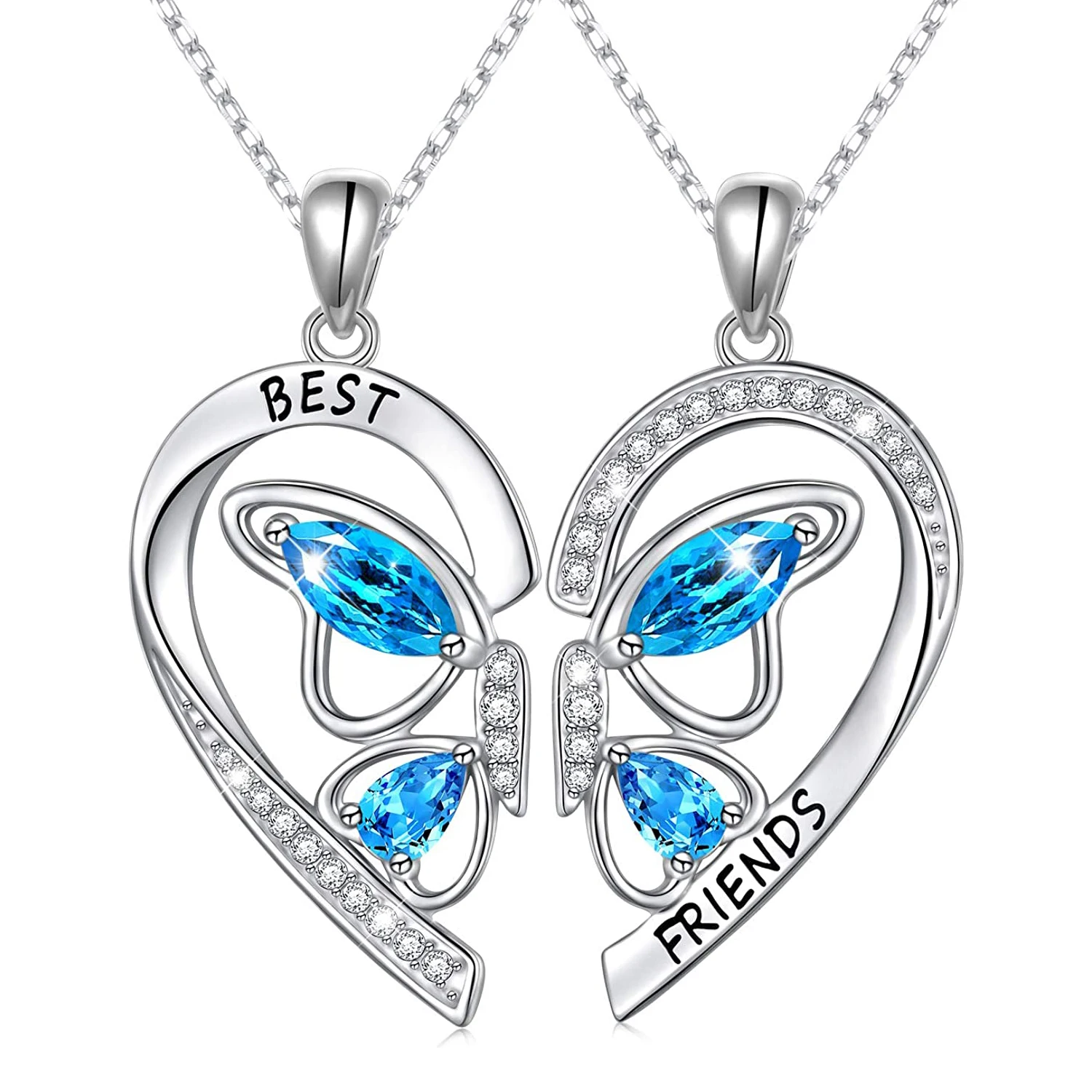 
girls friendship gift jewelry 925 sterling silver crystal butterfly heart shape best friend necklaces 