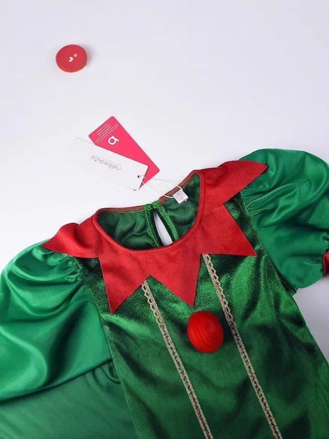 Baby Girl Halloween  ELF Cosplay Cute christmas red green bubble dress Costume Kid Halloween