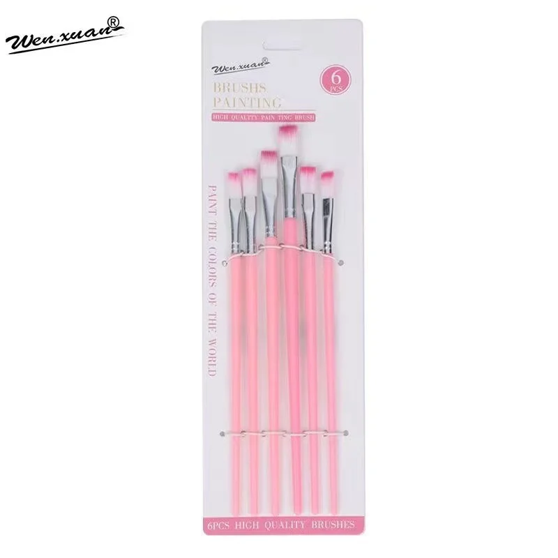 6-Pack Macaron Color Series Acrylic Watercolor Gouache Painting Brush Set Nylon Hair With Plastic Wood Handle