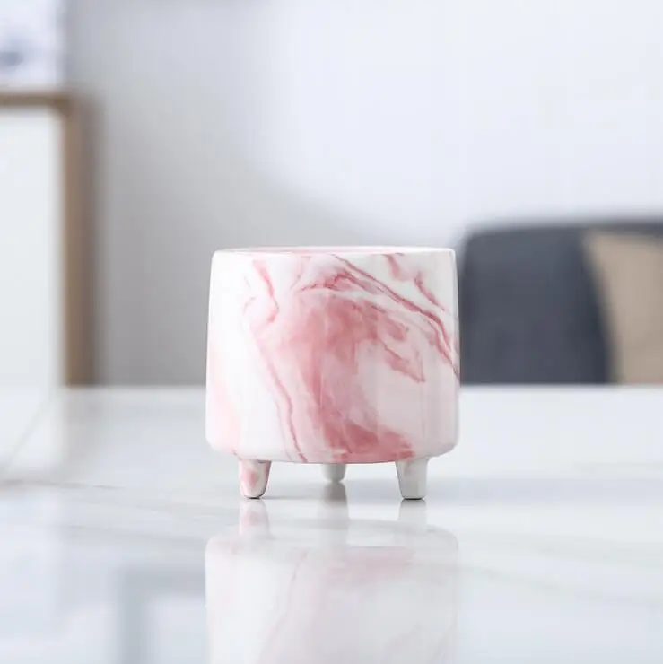 Marble Effect Ceramic Candle jar with three legs