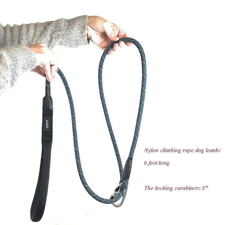 Durable Reflective Nylon Pet Lead Handle Padded Dog Rope Leash with Locking Carabiner