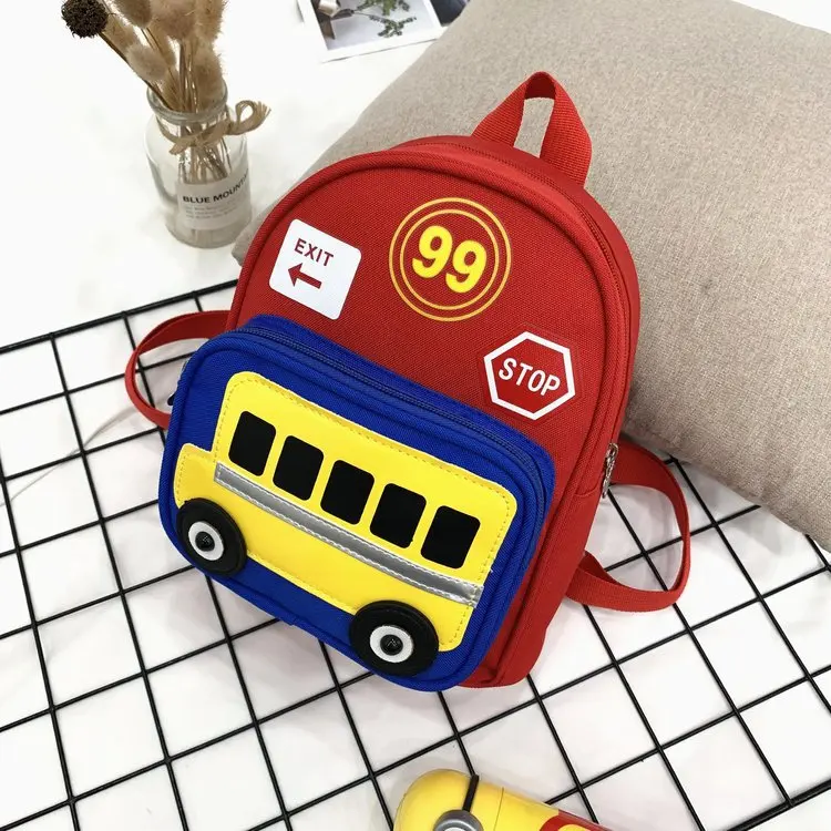 wholesale custom Logo Cute Cartoon Bus printing Kids Baby Backpack  unisex girls boys School book bag