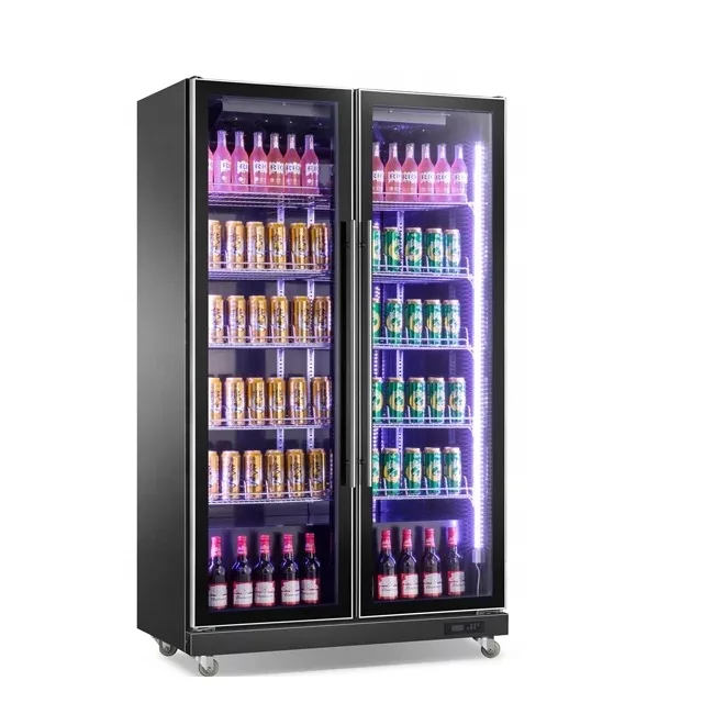 Fan Cooling Compressor Fridge Glass Door Beverage Display Cooler Beer Open Showcase Chiller Soft Drinks Display Refrigerator