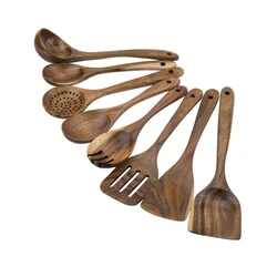 Wholesale 8 piece home everyday use kitchen tools non-stick pan wooden cooking utensils set