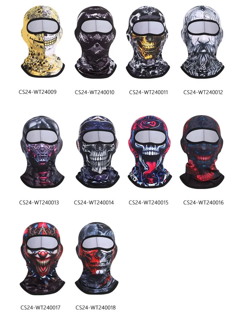 2024 Custom Sublimation Printing Logo Quick Drying Cycling Motorcycle Full Face Cover Breathable  Mesh Ghost Balaclava Mask