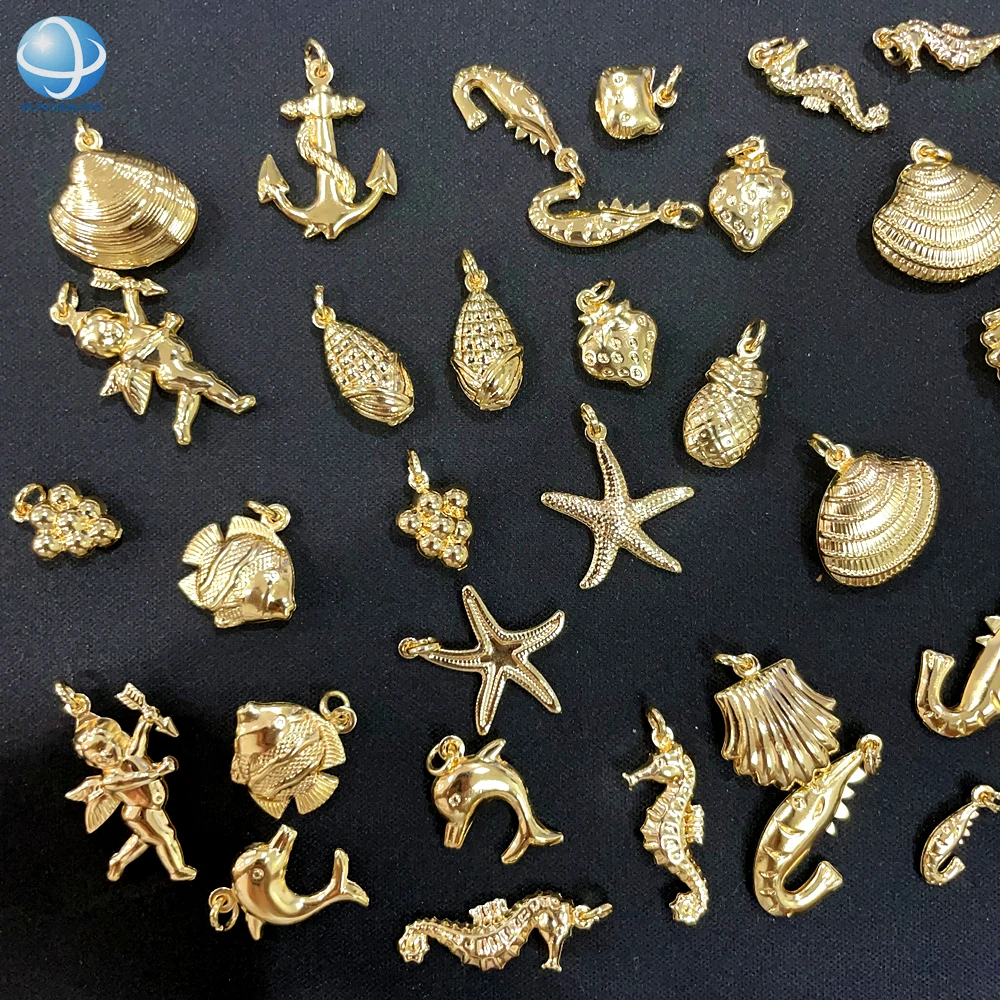 Unique Double-sided 3D Copper Scallop Shell Bikini Charms Gold Tone Sea Star Cupid Pendant Swimsuit Clasp For Beach Babes Jewel