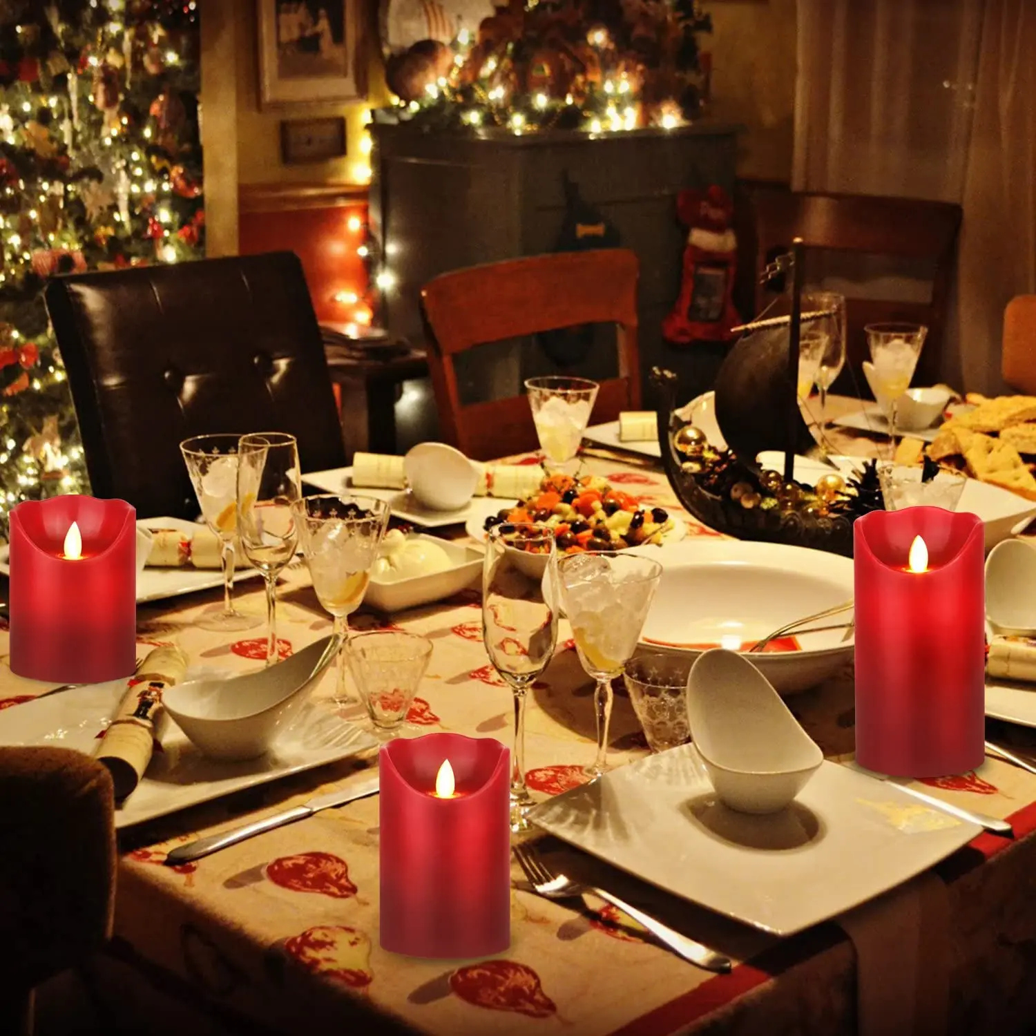 long stick battery parafin wax wedding decoration 7 day glass fragrant never ending dancing flame led candle with design