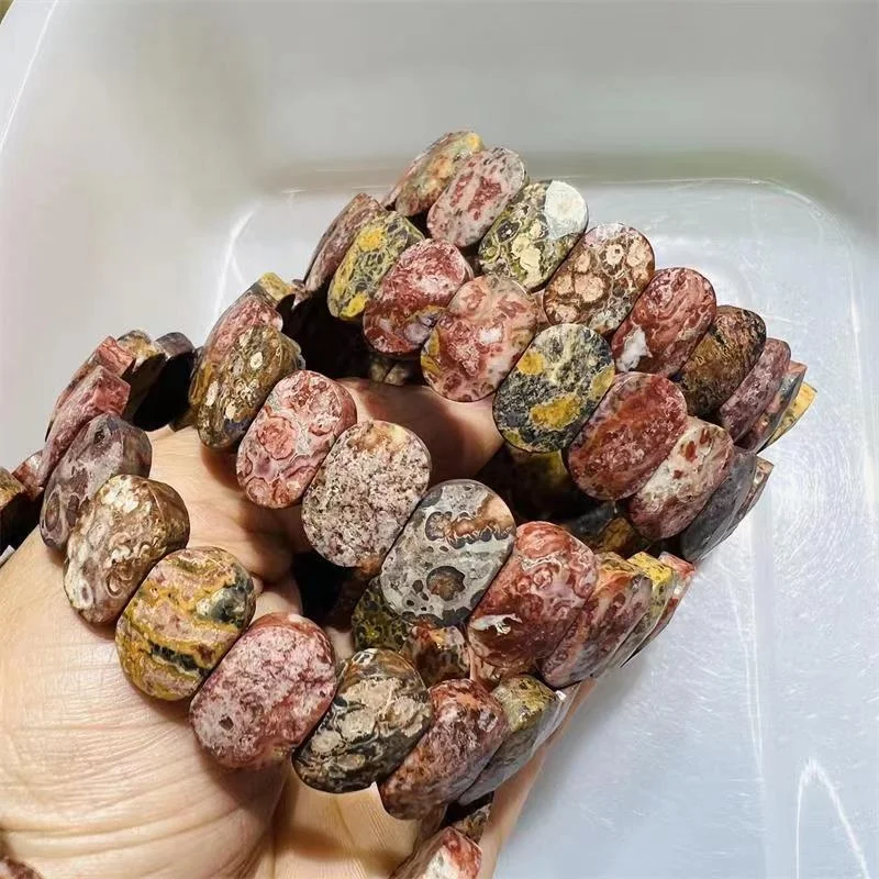 Bulk wholesale High Quality Natural Stone Wide Bracelet Leopard skin jasper Bracelets