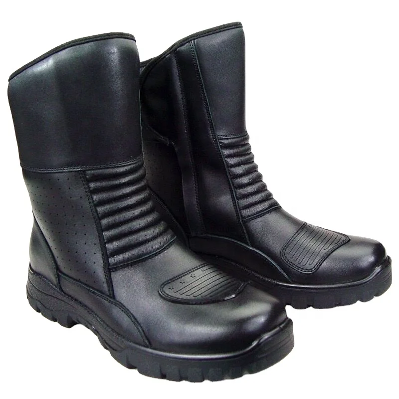 Black Motorcycle Cow Leather Boots Summer Winter Motocross Boots Breathable Warm Riding Gear Retro Moto Gear Protective Gear