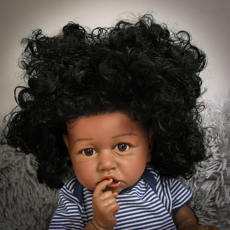 55Cm African American Black Skin Girl Realistic Silicon 22 Inch Realistic Baby Doll