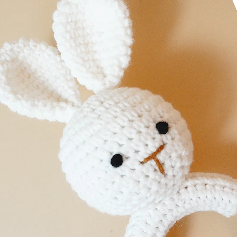 Handcrafted Crochet Rabbit Rattle: Adorable Wooden Toy for Babies 0-3 Years, Soft Cotton Material