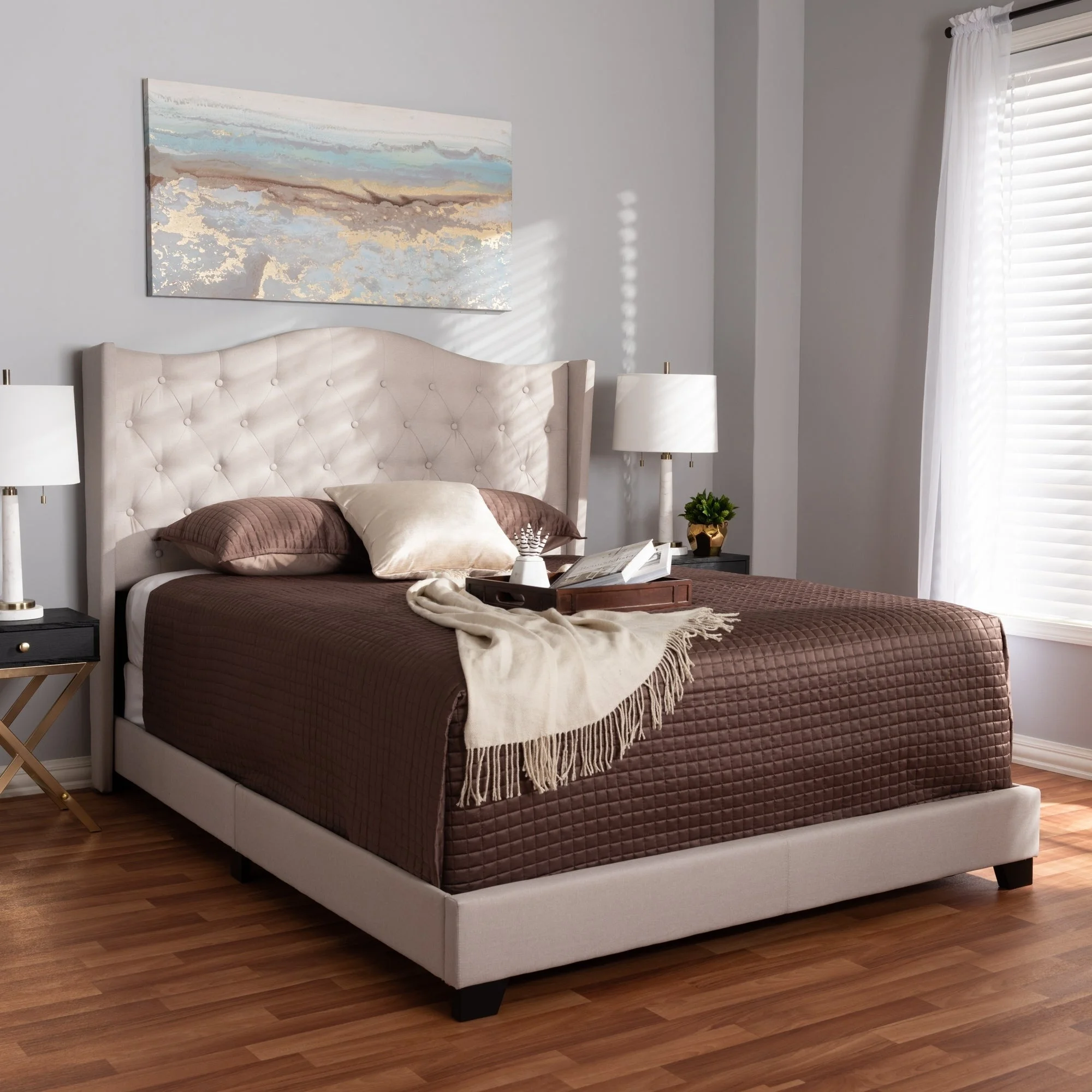 Contemporary Bedroom Furniture fabric upholstered Wooden Bed Designs