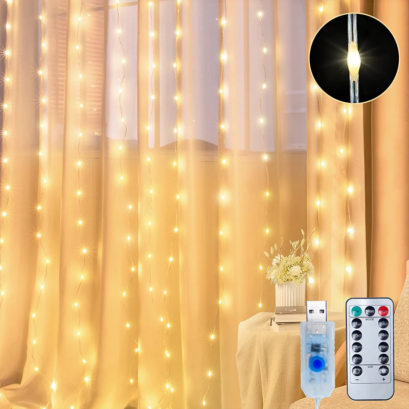 3x3M 300 LED 8 Modes String Decorative Curtain Lights Twinkle Fairy Lights Curtain Christmas Led Garland Curtain Led Lights