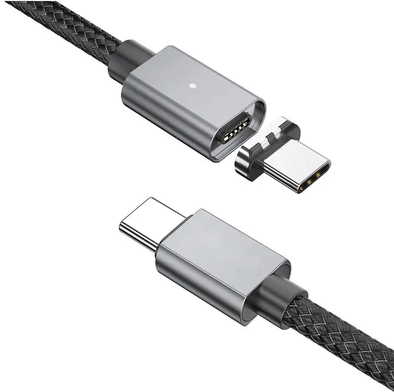 100W 5A Nylon Braided Smart Protection Micro Type C Fast Charge Data Usb Cable PD100W Magnetic Charging Cable AKD-MCC02 Silver