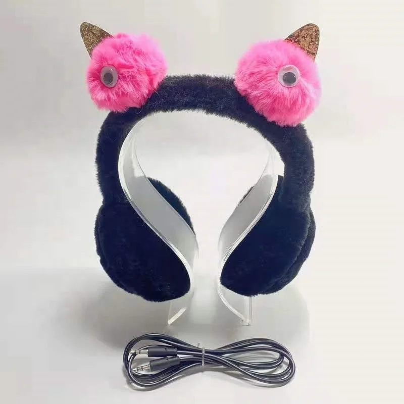 Cute Animal Shape Christmas Gift 2 In 1 Winter Warm Fluffy Plush Earmuff Headphones