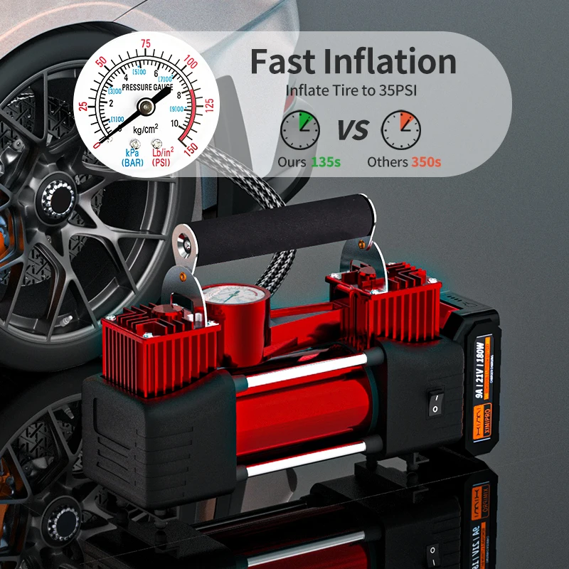 wireless rotor mental double car inflator pump compressor precise pointer air pressure for car tires swimming rings basketball