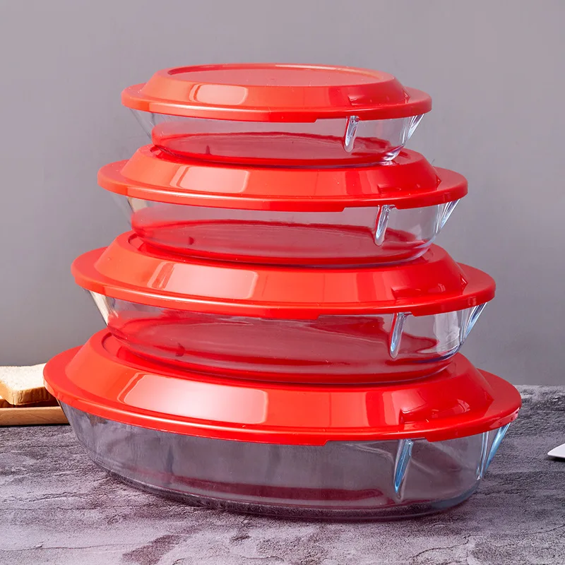 Wholesale Microwave oven thick heating glass baked rice tray fish tray glass baking tray with lid