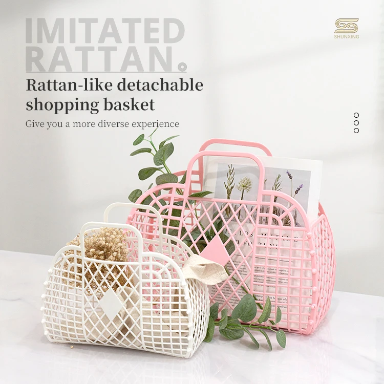 New Arrival Personalized Plastic Foldable Storage PE Customized PVC Jelly Basket Bag Beach Bag collapsible Shopping hand Basket