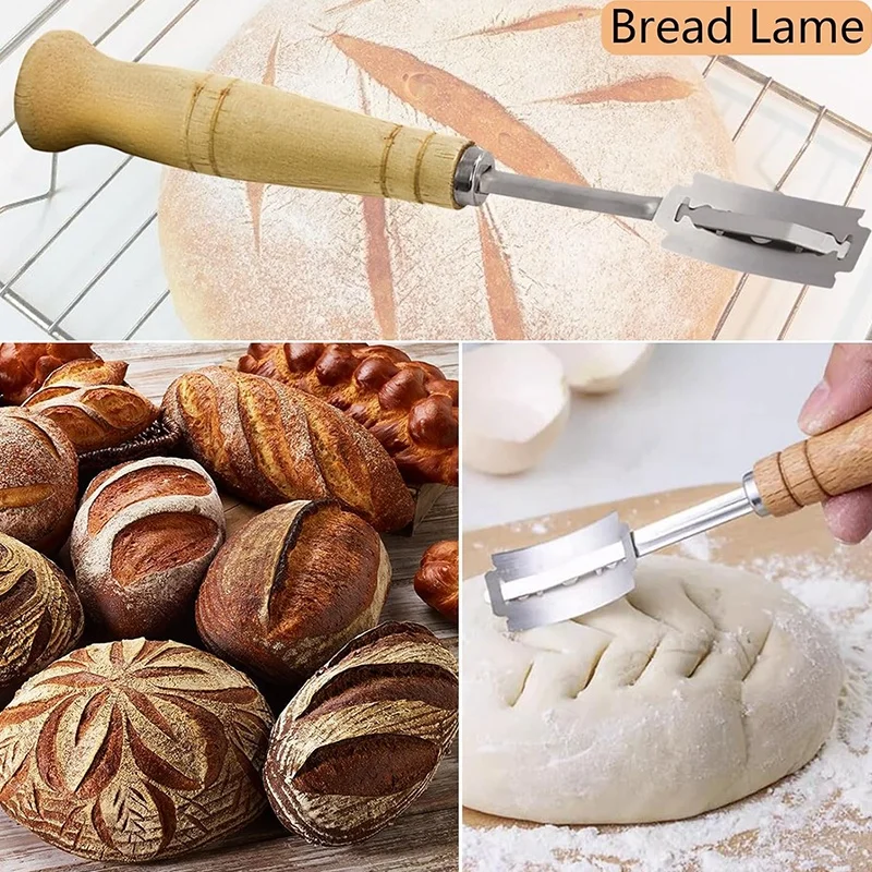 Bread Making Tools Danish Whisk Dough Lame Slashing Tool  Wooden Scraper Tool Used for Pastry Baking Sourdough Starter Kit Set