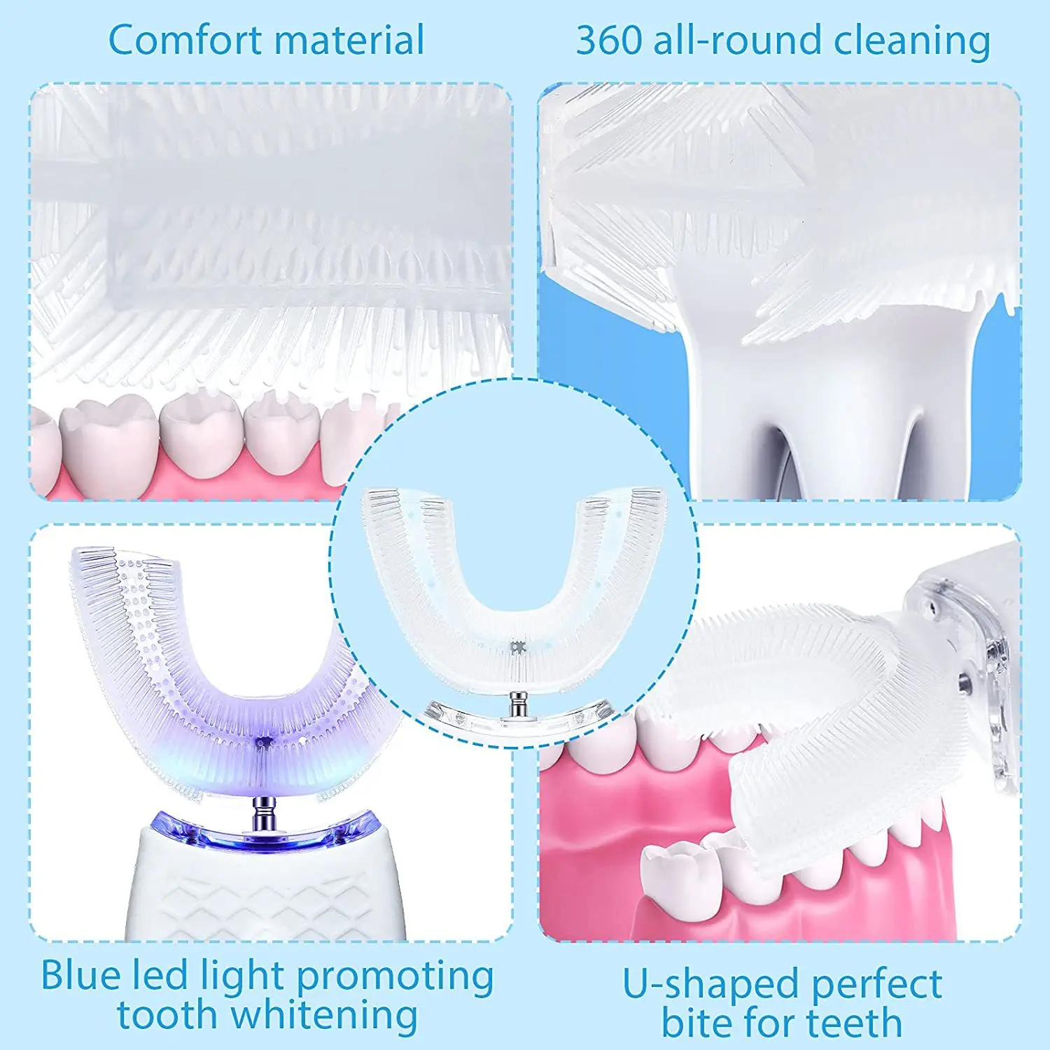 Electric Toothbrush Adult Ultrasonic U shaped Toothbrush Teeth Whitening 360 Oral Cleaning Whitening Toothbrush